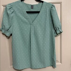 SHEIN Green Puff Sleeve Blouse